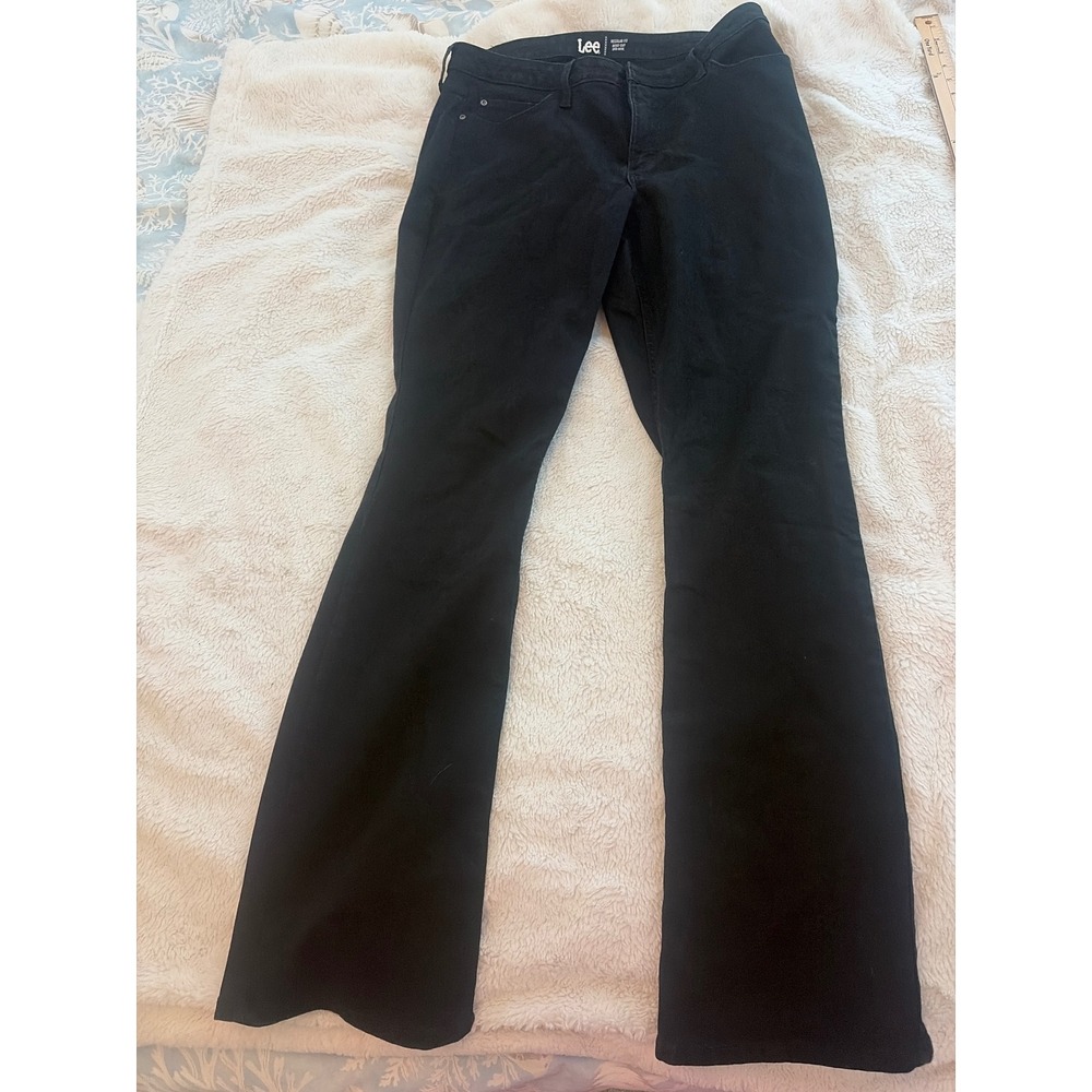Lee Womens Black Regular Fit Bootcut Mid Rise Jeans Size 16L Classic Denim